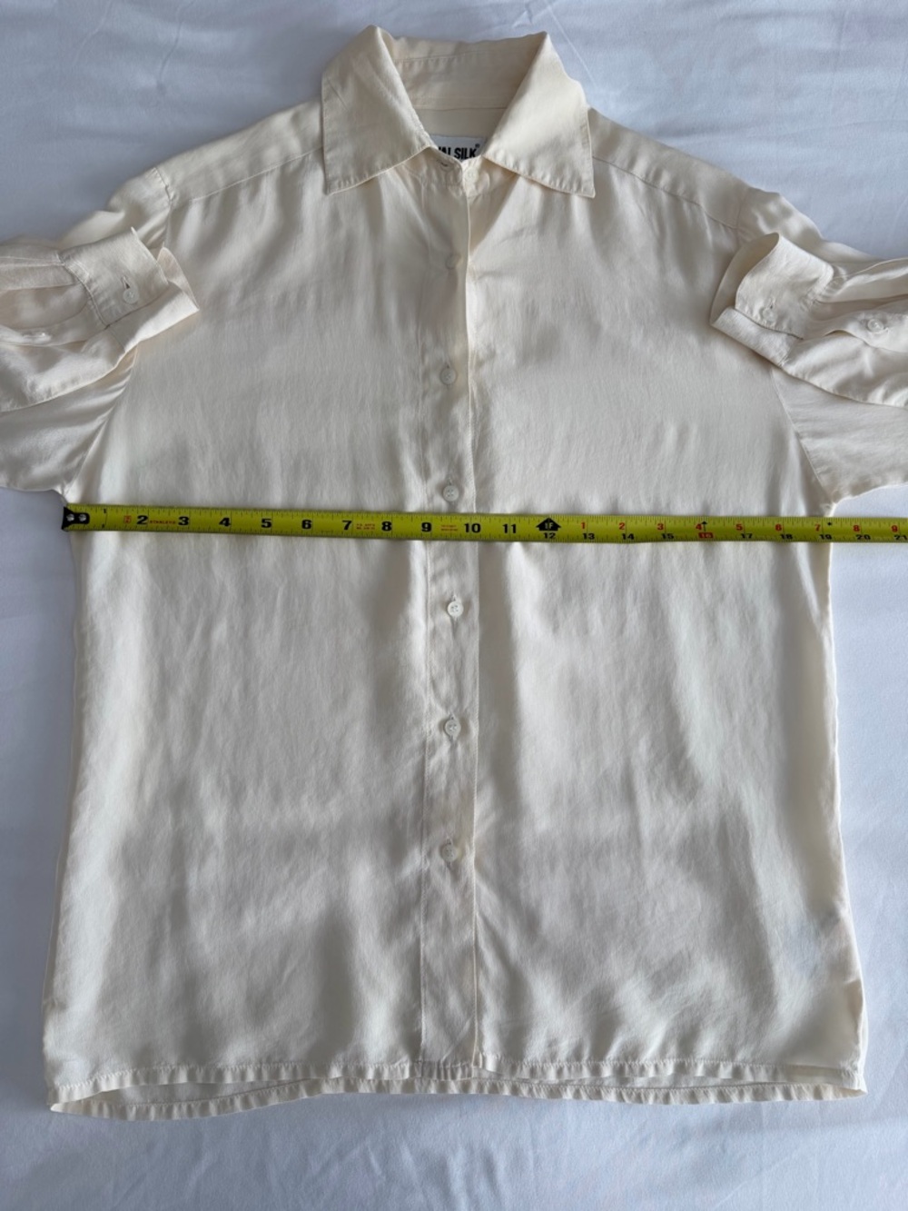 Royal Silk 100% Silk Vintage Cream Pale Yellow Semi Sheer Button Down Shirt - Picture 12 of 13